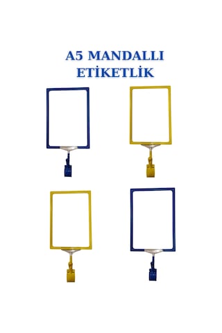 4adet Sarılacivert A5 Mandallı Sepet Etiketi Çerçeveli Etiketlik Sarı Lacivert