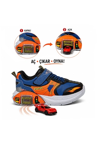 Larabell Hediyelik Arabalı Çocuk Spor Ayakkabı Cırtlı Okula Uygun Okula Dönüş Günlük Sneaker Mavi