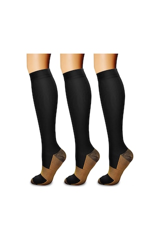 Vkemall Kadın Erkek Spor Koşu 15-20 Mmhg Sıkıştırma Bilekli Çoraplar Siyah İki Renkli 2xl 3'lü Paket