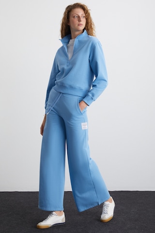Ethıquet Saılenıs Kadın Yumuşacık Içi Şardonlu Organik Pamuk Yarım Fermuarlı Regular Mavi Sweatshirt