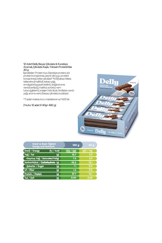 Delly Beyaz Çikolata & Kurabiye Aromalı Yüksek Proteinli Bar 12 x 40 G