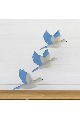 Dekoratif Üçlü Kumru Kuş Duvar Dekoru Süs 17 12 Cm Mavi Renk 3 Lü Set