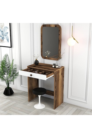 Lizbon Mini Makyaj Masası Aynalı - Ceviz / Beyaz