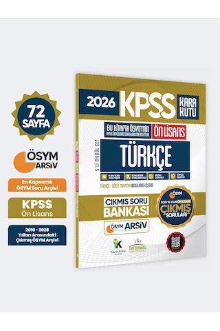 2026 Fullönlisans Kpss Türkçe Kara Kutu ÖSYM Çıkmış Soru Bankası Son 15 Yıl (Sadece Ön Lisans)