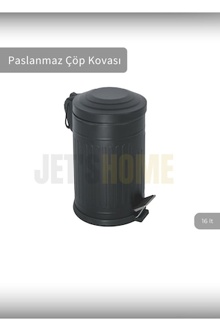 Jet's Home Pedallı Banyo Çöp Kovası Paslanmaz 16 Lt Mutfak Çöp Kutusu Siyah Siyah