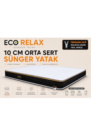 Eco Relax 10 Cm Sünger Yatak Yer Yatağı, Misafir Yatağı Ve Ranza Uyumlu Fermuarlı Yıkanabilir Kılıf 24 Dns Orta Sert Sünger Tek Kişilik