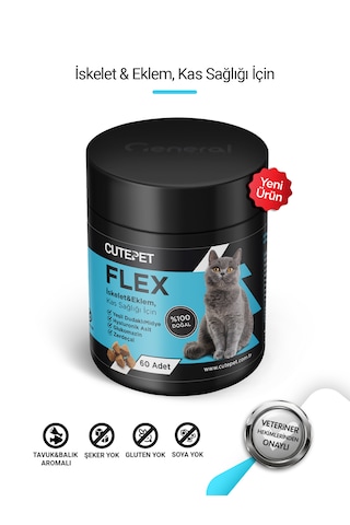 Cutepet Flex Kedi Eklem Ve Kemik Sağlığı Tableti 60 Adet Glukozamin Kondroitin Msm Destekli
