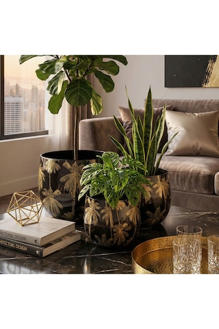 Lucky Art Palm Breeze Dekoratif 3lu Saksı Seti Lyvu 014 Siyah