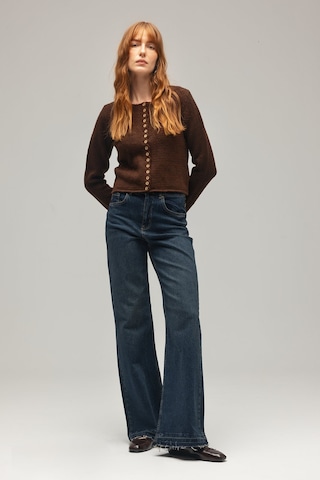 Sââde Kadın Yüksek Bel Wide Leg Jean Pantolon - Paça Detaylı Lacivert