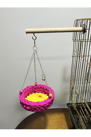 Paks Pet Örgü Kuş Hamağı Salıncak Pembe + Tünek