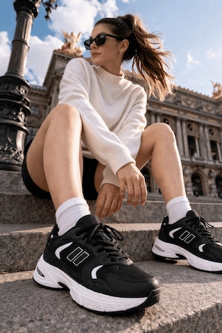 Muggo Shift Kadın Kalın Taban Bağcıklı Günlük Sneaker Spor Ayakkabı Siyah