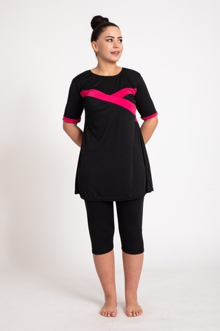 Kadın 670 Büyük Beden Kısa Kol Taytlı Tesettür Mayo Siyah