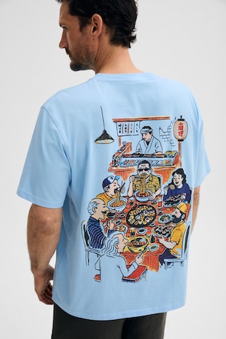 Grimelange Gıganest Erkek %100 Organik Pamuklu Baskı Detaylı Yuvarlak Yaka Mavi T-shirt