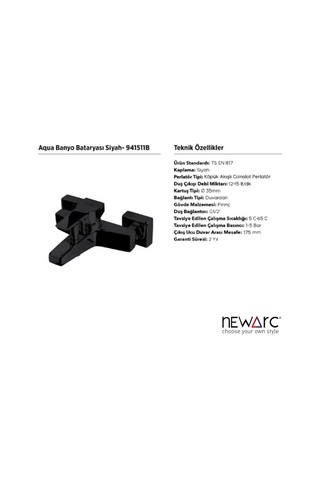 Newarc 941511B Aqua Banyo Bataryası Siyah