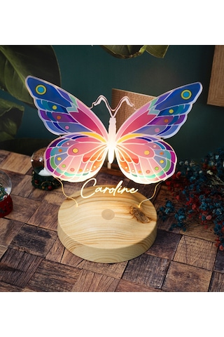 Renkli Kelebek Kişiye Özel Led Lamba, Kelebek Tasarım Gece Lamba