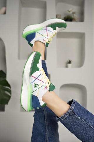 Benetton 10044 Beyaz Yeşil Memory Foam Kadın Sneakers