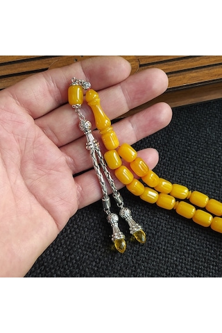 Vipkehribar Sarı Hareli Sıkma Kehribar Yılangözü Tesbih 8 x11 MM