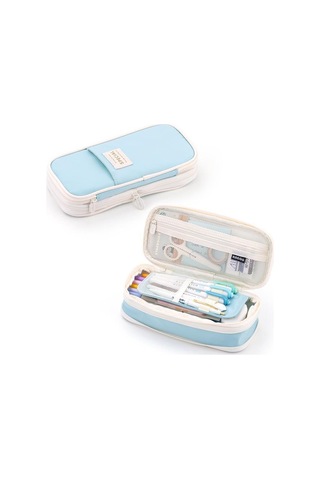 Aurora Büyükkapasiteli Çiftçi Katmanlı Oxford Komaş Kalemçantası Mavi - Siyah