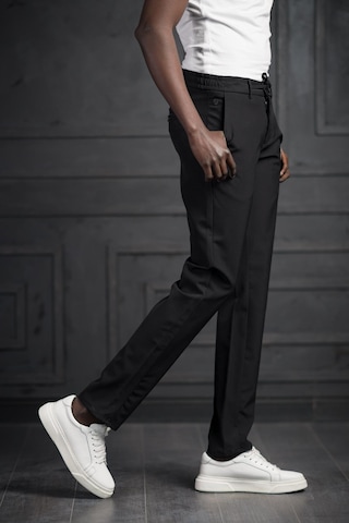 Perpant Beli Lastikli Ve İplikli Likralı Slimfit Yazlık Kumaş Jogger Pantolon Siyah