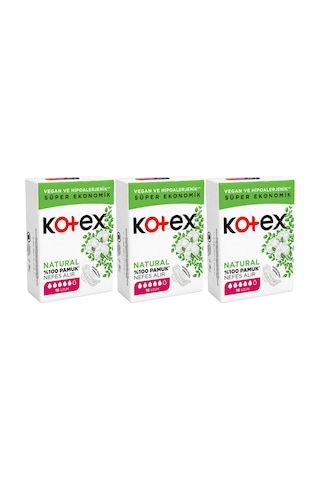 Kotex Ultra Natural Uzun Ped 16'lı X 3 Paket Toplam 48 Ped %100 Pamuk, Vegan Ve Hipoalerjenik