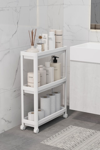 Mithra Life 3 Katlı Tekerlekli Slim İnce Beyaz Banyo Mutfak Rafı Mıt1125 Beyaz