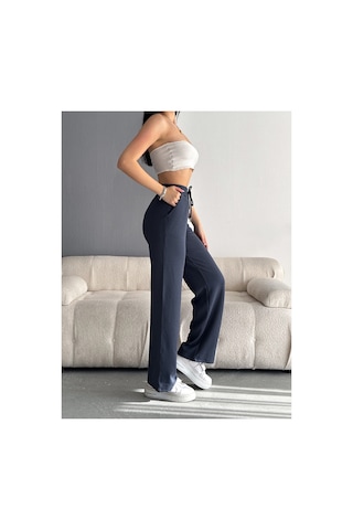 Gugus Kadın Trend Bol Paça Modal Kumaş Eşofman Altı Çift Cepli Wide Leg Füme