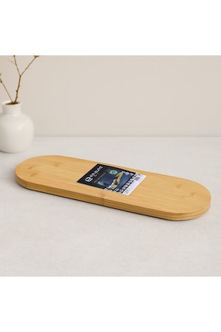 Oval Bambu Ahşap Sunum Tepsisi 15x44x1.5 Cm 1 Cm Ayaklı Sarı
