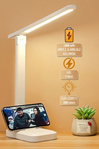 9W 3 Renk Dokunmatik Telefon Standlı Kademeli Şarjlı Masa Lambası