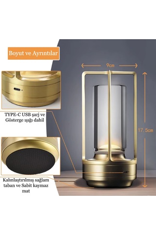 Şarjlı Dokunmatik Led Masa Lambası Ayarlanabilir Dekoratif 3 Mod