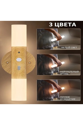 Springsun Usb Şarjlı Akıllı İnsan Algılama Duvar Lambası, İki Kafa Döner Akrilik Stairway Geçit Işığı, Sürekli/algılama Modu, Dahili Pil, Ambiyans Aydınlatması Ahşap