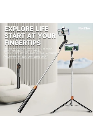 3 Eksen Anti Shake Stabilizasyonlu Selfie Çubuğu Tripod 170 Cm Uzatılabilir Alüminyum Gövde 10 M Bluetooth Kumanda 360 Ayar 1/4 Vida Kamera Vlog Canlı Yayın Np-l6s