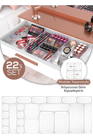 Vienev 22 Parça Takı Makyaj Dolap İçi-çekmece İçi Düzenleyici Organizer Şeffaf
