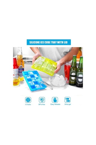 Besthome1 Mavi 15 Delikli Silikon Buzluk Kalıbı, Isıya Dayanıklı, Kapatıcı Kapaklı, Renkli, Baking & Bebek Yemeği Çok Renkli