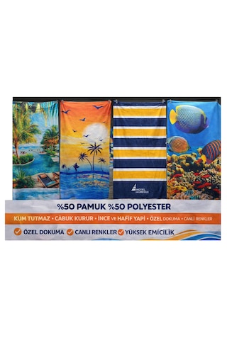 Bilmar Plaj Havlusu 70 X 140 Cm Kum Tutmaz - Hafif Ve Yüksek Emici X 4 Adet Çok Renkli