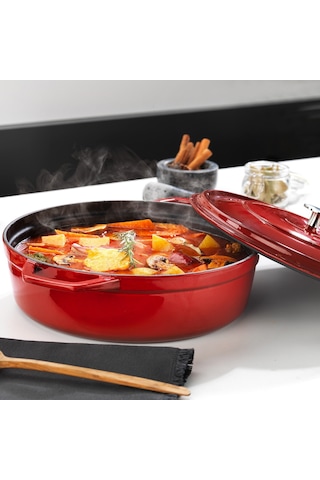 Schafer Guss Chef Döküm Basık Tencere 28 Cm Kırmızı