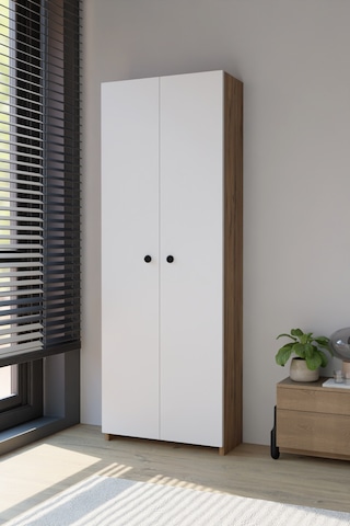 Alpaevmobilya 150 Cm 2 Kapaklı 5 Raflı Geniş Çok Amaçlı Yatak Odası Kıyafet Dolabı Düzenleyici Ve Organizer Beyaz - Atlantik Çam