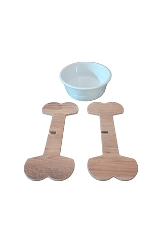 Realwood Seramik Kaseli Ahşap Ayaklı Tekli Büyük Irk Köpek Mama Su Standı