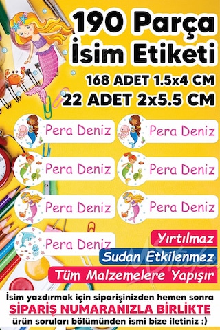 Okul Etiketi Kalem Defter Etiketi Deniz Kızları Temalı Özel Isim Yazılabilen Etiket - 190 Adet