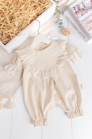 Baby Mod Fırfırlı 100% Pamuk Yazlık Kız Bebek Tulum Krem