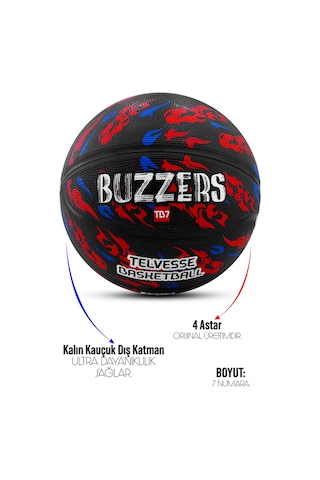 Telvesse Tb500 Buzzers Basketbol Topu Grafiti Kauçuk Dayanıklı Deep Channel Kabartmalı No:7