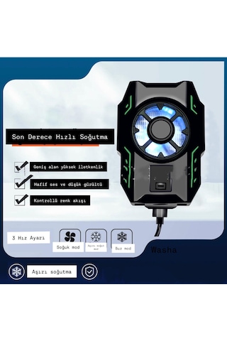 3 Kademeli Telefon Soğutucu Cep Telefonu Soğutma Fanı Gamer Oyuncu Radyatör Soğutucu Siyah