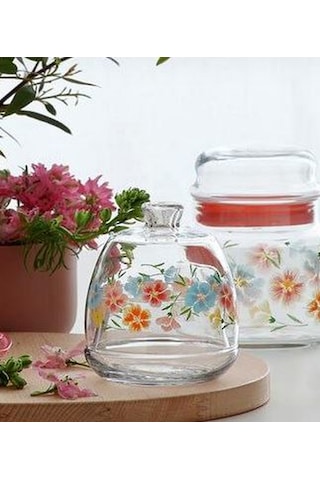 La V Cam Çiçek Dekorlu Şekerlik+reçellik+lokumluk 12 Cm 2'li Set