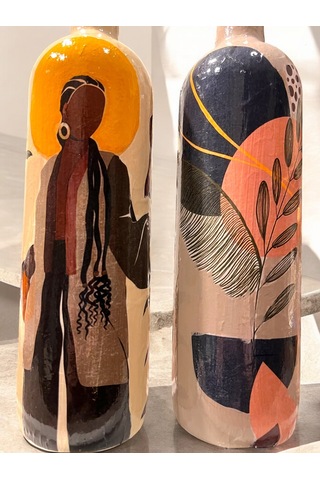 El Yapımı Dekoratif Yağdanlık, Afro Kadın Ve Tropikal Yaprak Desenli Zeytinyağı, Sirkelik, Sosluk Se Barok