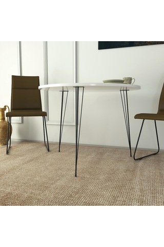 Pasific Home Sandalf Metal Ayaklı Yuvarlak Mutfak Masası Parlak Beyaz