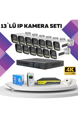 13'lü Güvenlik Ip Kamera Seti - 4mp Dış Mekan Kamera, 3.6mm Lens,
