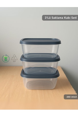 3'lü Saklama Kabı Seti Kare Erzak Kabı Bpa Free Derin Dondurucu İçin Uygun 250 Ml Şeffaf