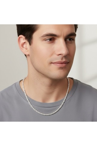 925 Ayar Gümüş Klasik Halat Zincir 3,7 Mm Minimalist Rope Chain Kolye, Unisex Gümüş Zincir Kolye Gümüş