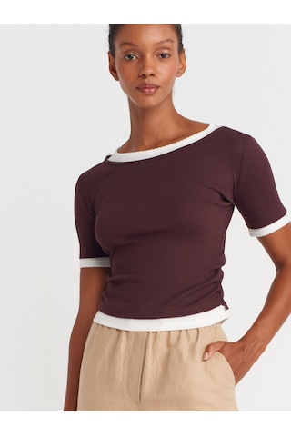 Dilvin 31942 Çift Katlı Büzgülü T-shirt-kahve Kahve