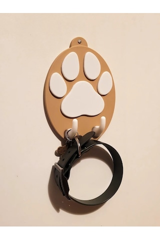 3d Baskı Pati Şeklinde Köpek Tasma Askısı Duvara Monte Tasma Ve Aksesuar Askılığı Bej Beyaz