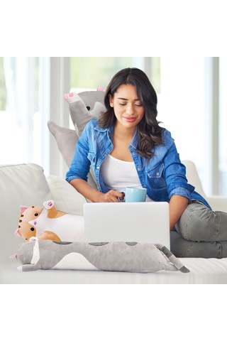 Youmex Gri Kedi Şekilli Yumuşak Yastık Oyuncak 70 Cm Yumuşak Pamuk Doldurma 女友及儿童 Hediyelik Peluş Oyuncağı Gri